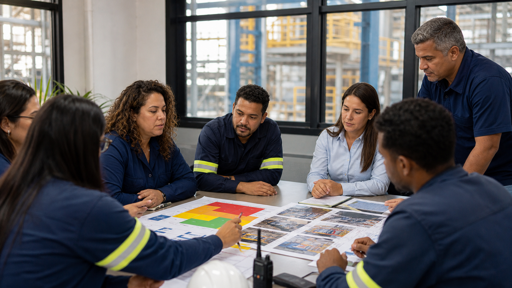 Membros da CIPA analisando riscos e medidas preventivas